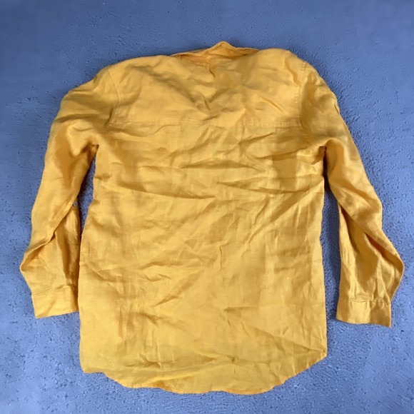 Sigrid Olsen Shirt Womens XL Yellow Linen Button Up Roll Up Long Sleeve Cottage - Picture 10 of 11